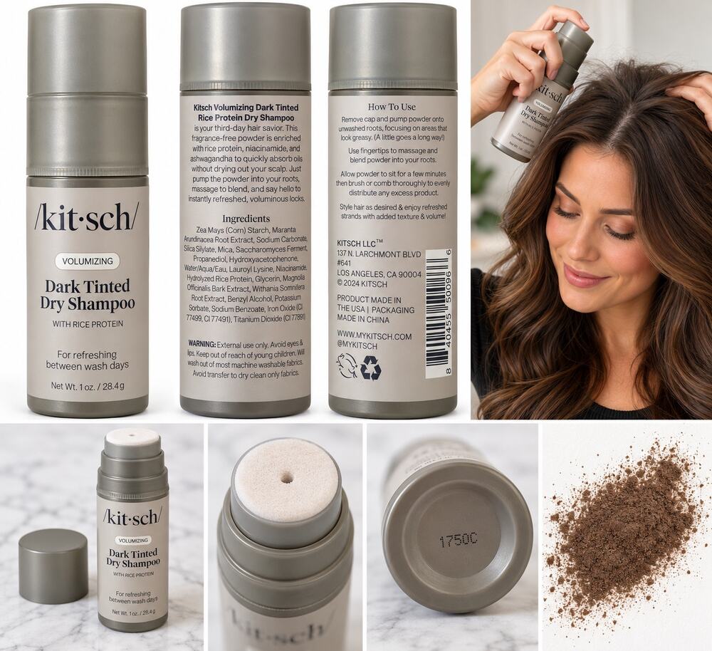 Kitsch Volumizing Dark Tinted Dry Shampoo with Rice Protein – 1 oz